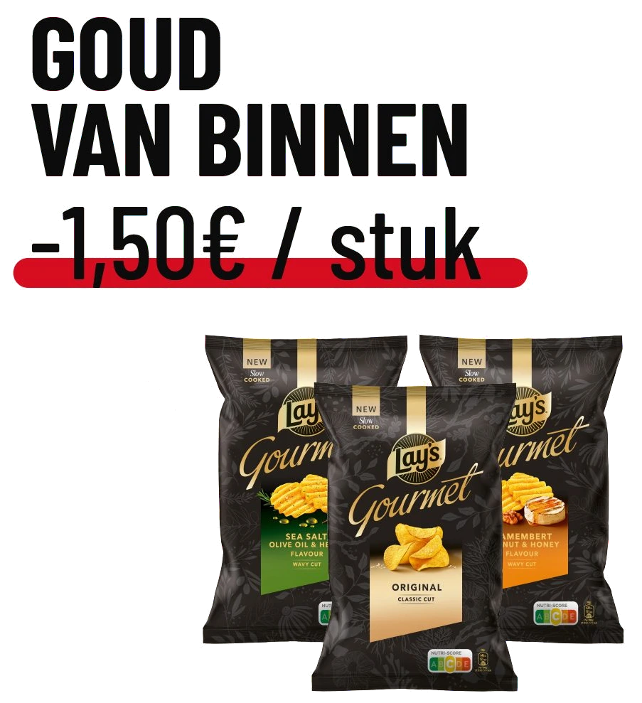 Lay's Gourmet chips: -1,50 € per stuk